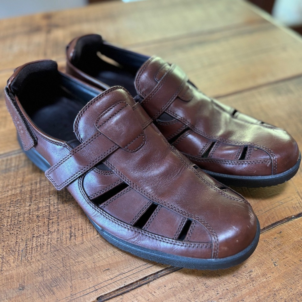 ECCO Mens Irving Fisherman Brown Sandals Leather Adjustable Strap Size EU 48